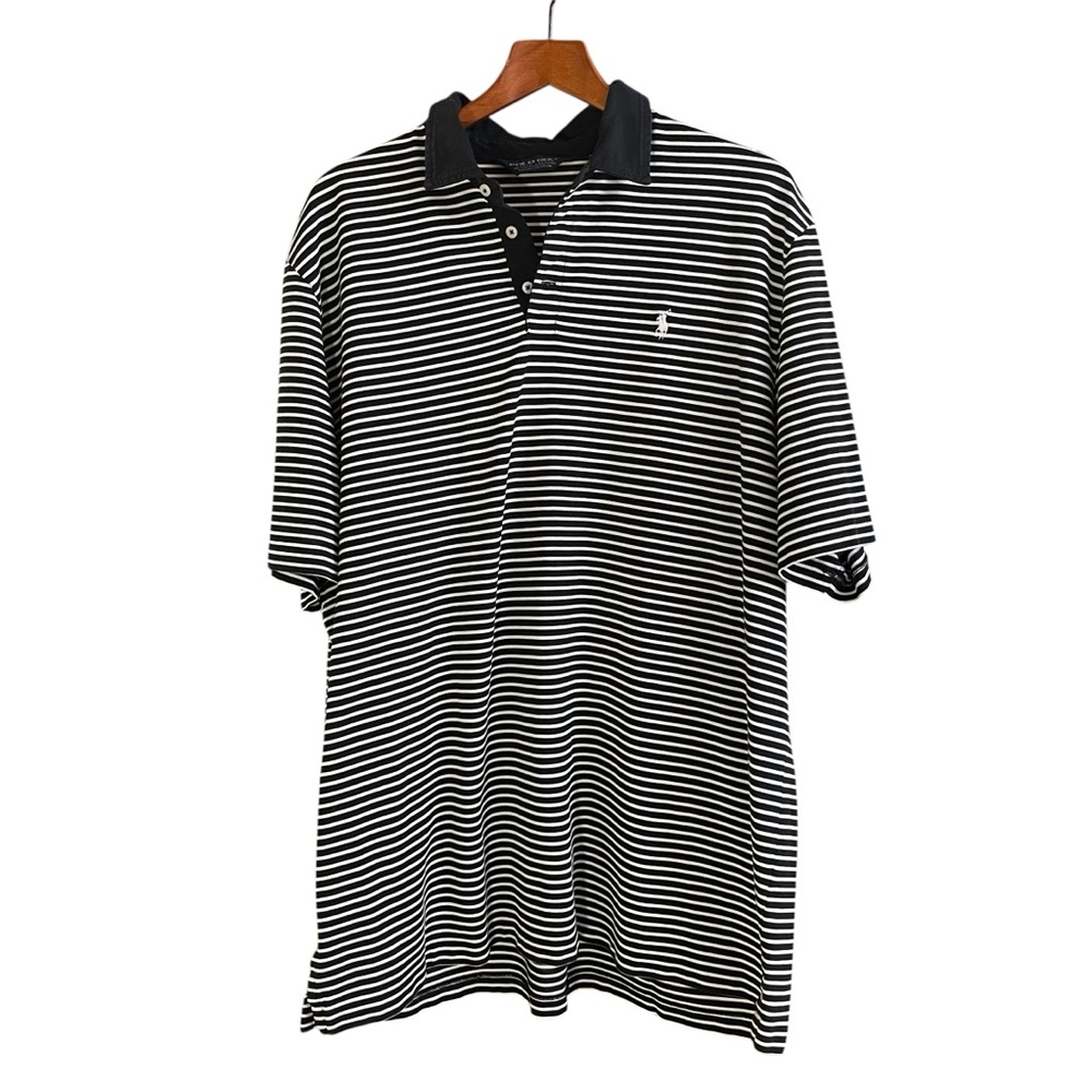 Polo Golf Shirt Black and White Striped. Big & Tall